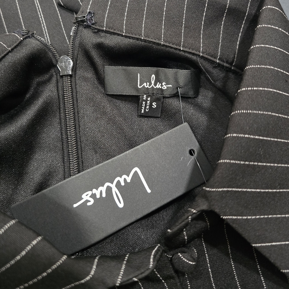 Lulus Totally Poised Black Pinstriped Collared Mini Dress With Pockets - Picture 5 of 7
